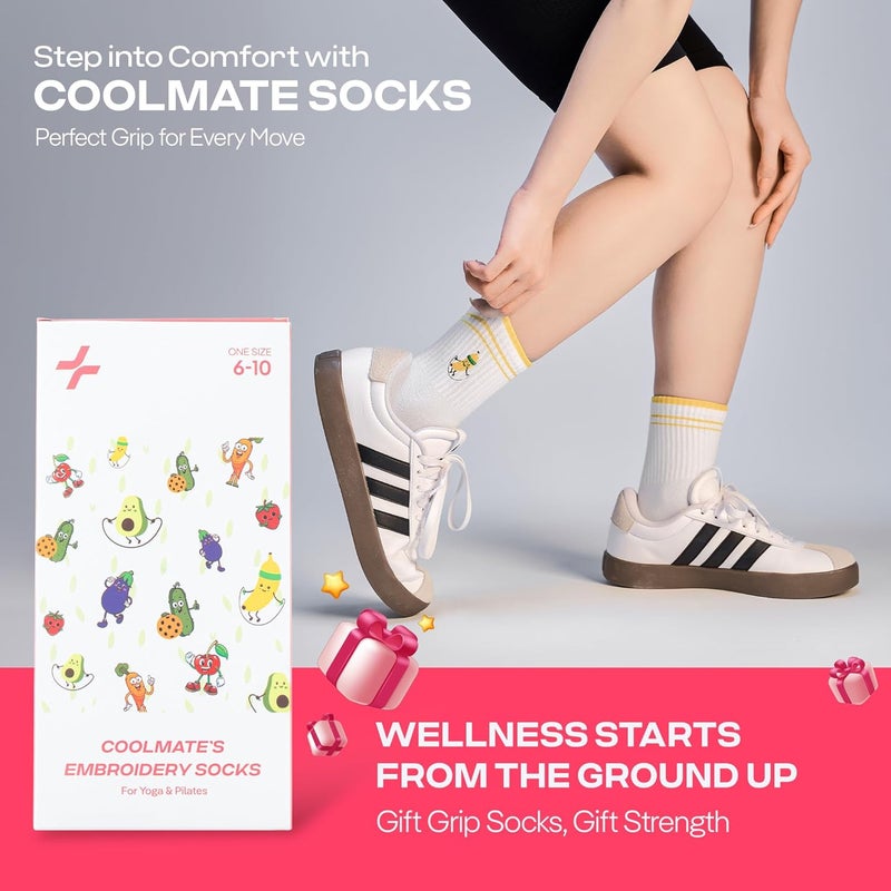 CoolMate Store Pilates Socks with Grips for Women, Yoga Socks, Crew Non Slip Women for Barre, Pilates Gifts - Image 3